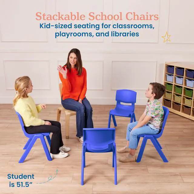 Alt view image 4 of 7 - 14in Plastic School Stack Chair, Classroom Furniture, Blue, 4-Pack