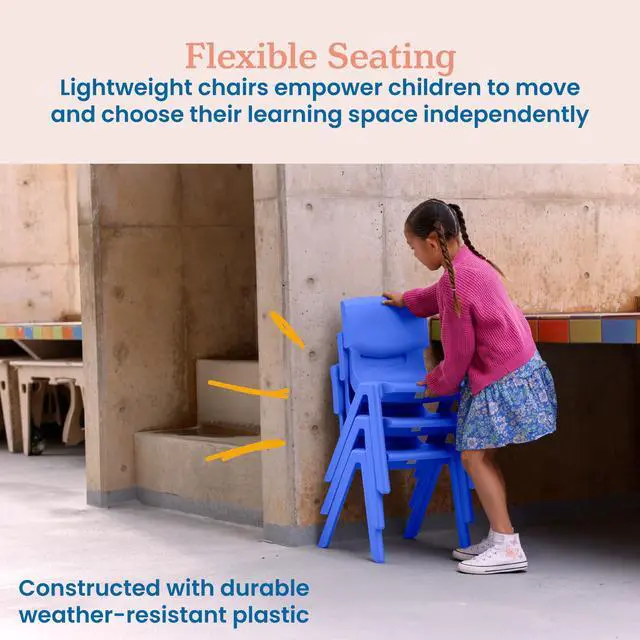Alt view image 6 of 7 - 14in Plastic School Stack Chair, Classroom Furniture, Blue, 4-Pack