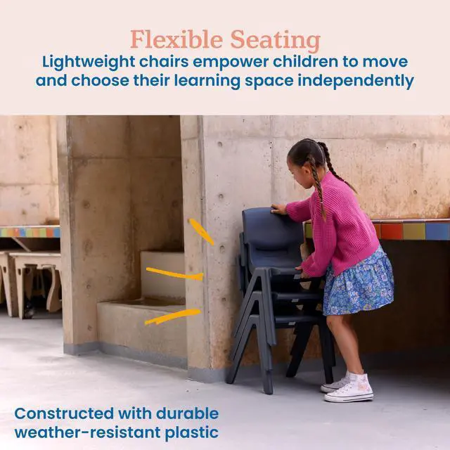 Alt view image 6 of 7 - Plastic School Stackable Chair, 14in, Classroom Furniture, Grey, 4-Pack