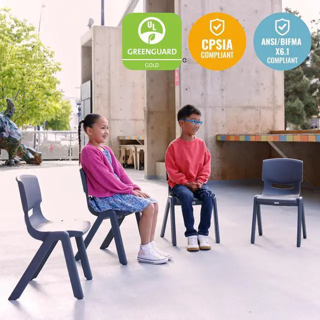 Alt view image 7 of 7 - Plastic School Stackable Chair, 14in, Classroom Furniture, Grey, 4-Pack