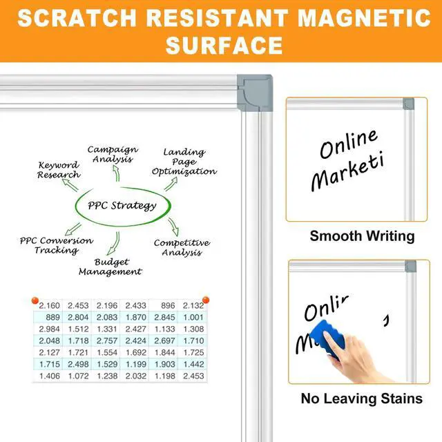 Alt view image 5 of 7 - Large White Board Dry Erase Board for Wall 72"X40" Magnetic Whiteboard with Long Pen Tray, Presentation Dry Erase Boards for Office, Classroom, School, Home