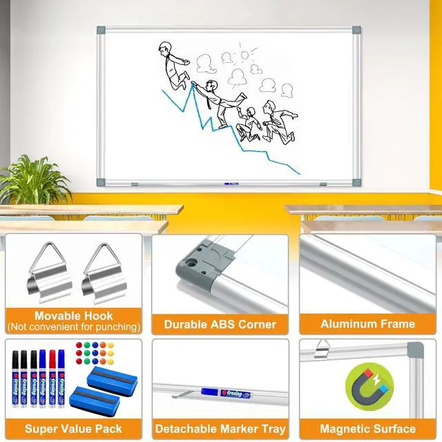 Alt view image 2 of 7 - Large White Board Dry Erase Board for Wall 72"X40" Magnetic Whiteboard with Long Pen Tray, Presentation Dry Erase Boards for Office, Classroom, School, Home