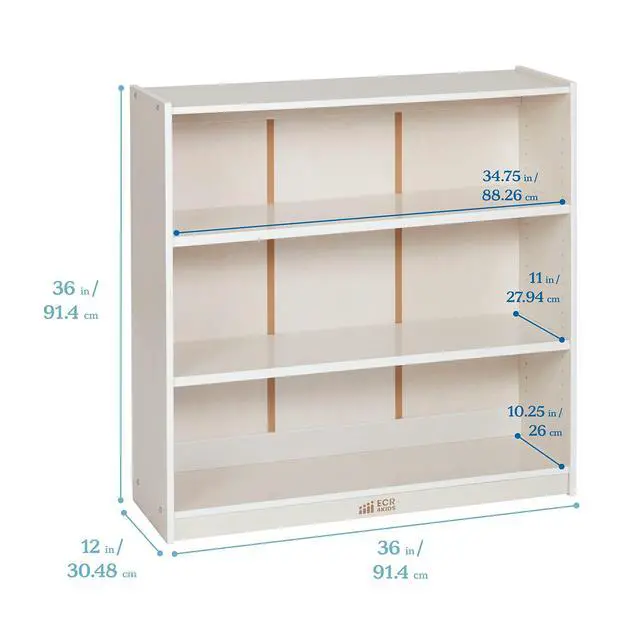 Alt view image 3 of 7 - Classic Wooden Bookcase with Adjustable Shelves, 36in, Classroom Bookshelf, White Wash