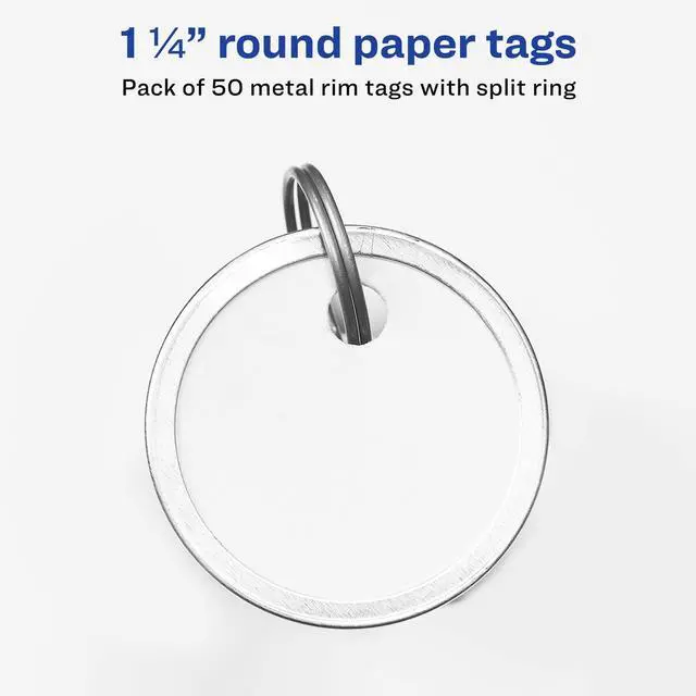 Alt view image 2 of 7 - Metal Rim Key Tags, 1.25" Diameter Tag, Metal Split Ring, White, 50 Tags (11025) (Pack of 12)