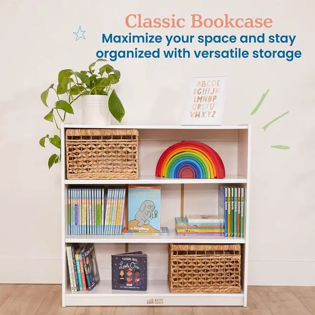 Alt view image 4 of 7 - Classic Wooden Bookcase with Adjustable Shelves, 36in, Classroom Bookshelf, White Wash