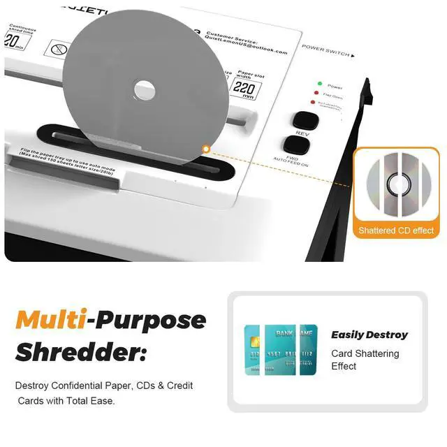 Alt view image 6 of 7 - 150-Sheet Auto Feed Paper Shredder with Wheels, Heavy Duty Cross-Cut Shredder for Home Office, Quiet Automatic Document Shredder High Security White