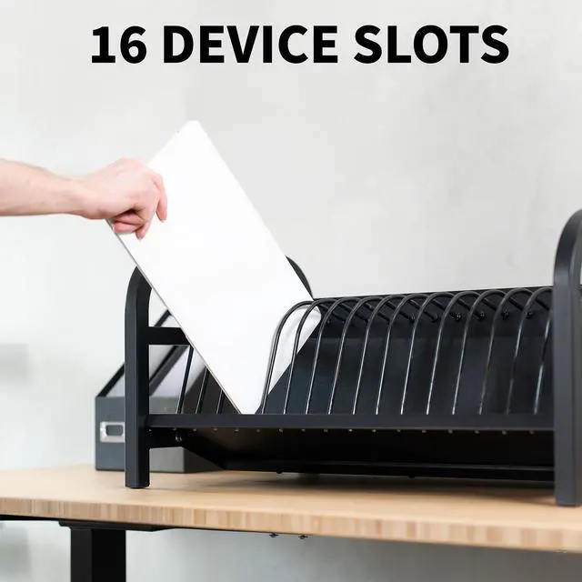 Alt view image 4 of 7 - 16-Bay Laptop and Tablet Open Charging Station, Devices up to 14 inches, Black, Stand-LAPC3
