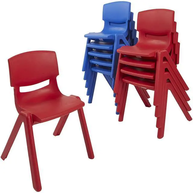 Main image of 12in Plastic School Stack Chair, Classroom Furniture, Blue/Red, 10-Piece