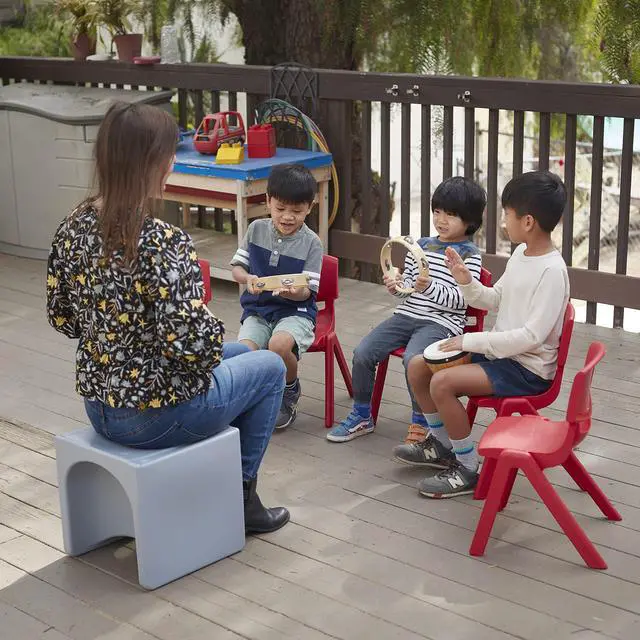 Alt view image 2 of 7 - 12in Plastic School Stack Chair, Classroom Furniture, Blue/Red, 10-Piece