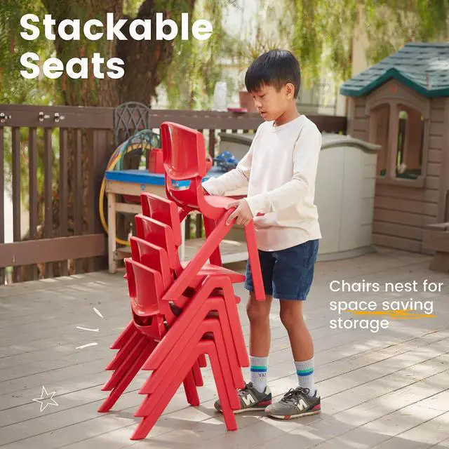 Alt view image 5 of 7 - 12in Plastic School Stack Chair, Classroom Furniture, Blue/Red, 10-Piece