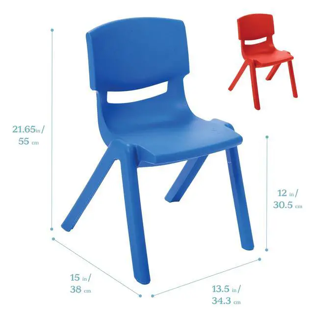 Alt view image 3 of 7 - 12in Plastic School Stack Chair, Classroom Furniture, Blue/Red, 10-Piece
