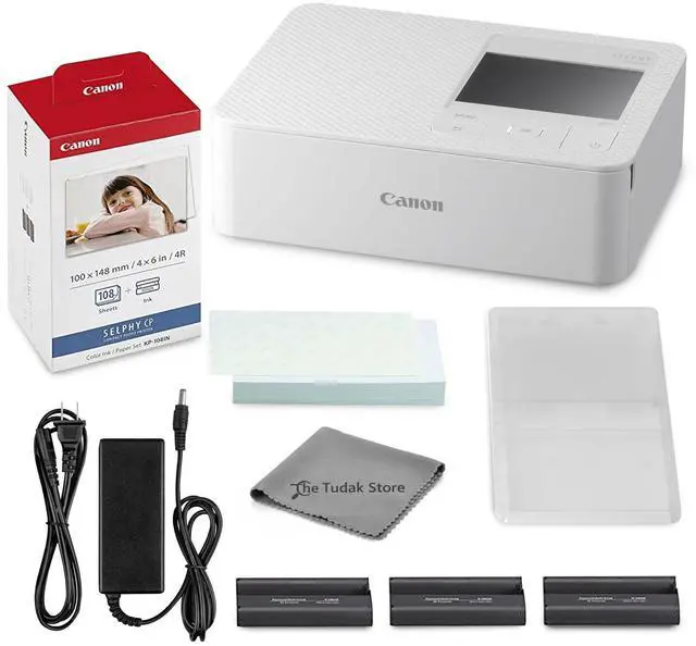 Main image of Selphy CP1500 Photo Printer Bundle (White) with KP-108 Paper (108 Sheets) 3 Color Ink Cartridges & Tudak Cleaning Cloth Wireless Compact Dye-Sub Printer Kit