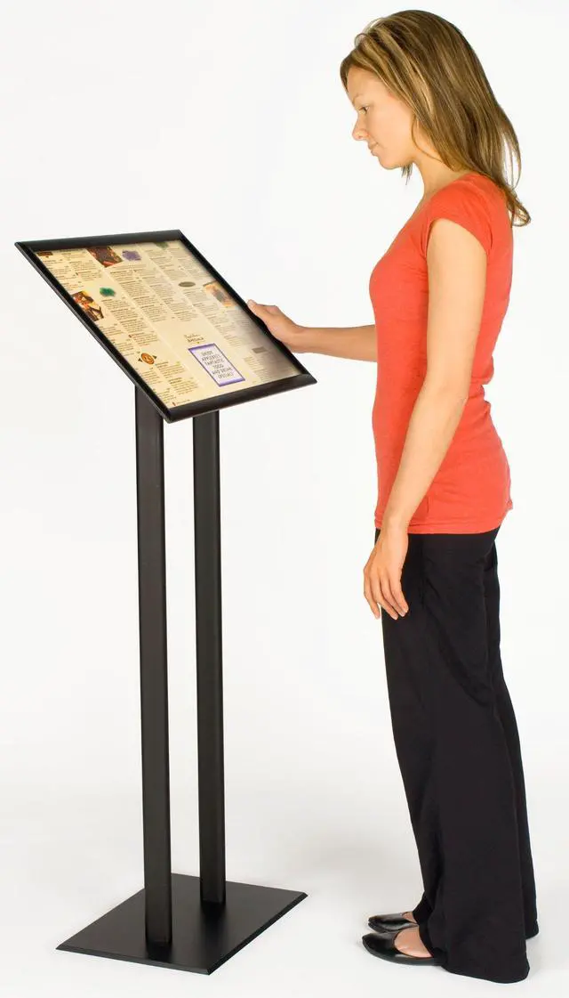 Alt view image 2 of 2 - 14 x 22 Sign Stand - Snap Open Frame Black Menu Stand for Floor, Aluminum, Sign Stand for Restaurants, Bars, Events (UCMB521BLK)