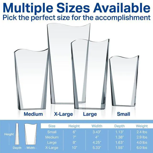 Alt view image 5 of 7 - Personalized Crystal Wave Long Service Recognition Award Plaque Custom Engraved Employee Anniversary Trophy for 5, 10, 15, 20, 30 Years of Service Optical Crystal Award (L - 8")