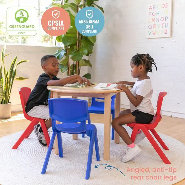 Alt view image 7 of 7 - 12in Plastic School Stack Chair, Classroom Furniture, Blue/Red, 10-Piece