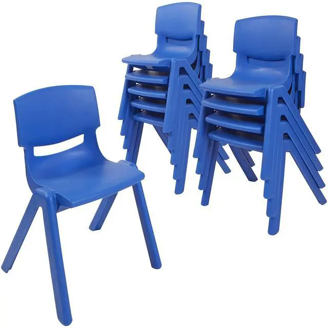 Main image of 12in Plastic School Stack Chair, Classroom Furniture, Blue, 10-Piece