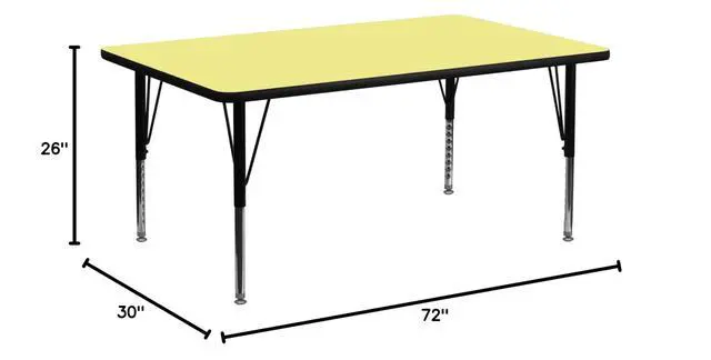 Alt view image 2 of 3 - 30''W x 72''L Rectangular Yellow Thermal Laminate Activity Table - Height Adjustable Short Legs