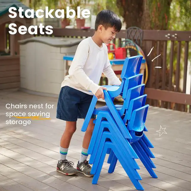 Alt view image 5 of 7 - 12in Plastic School Stack Chair, Classroom Furniture, Blue, 10-Piece