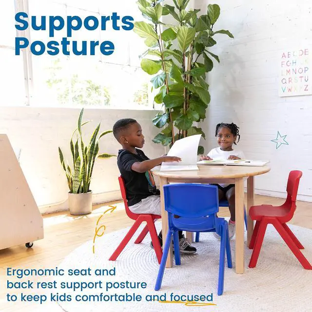 Alt view image 6 of 7 - 12in Plastic School Stack Chair, Classroom Furniture, Blue/Red, 10-Piece