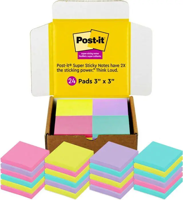 Main image of Super Sticky Notes, 3x3 in, 24 Pads/Pack, 70 Sheets/Pad, Amazon Exclusive Bright Color Collection, Aqua Splash, Acid Lime, Tropical Pink and Iris Infusion (Pack of 8)