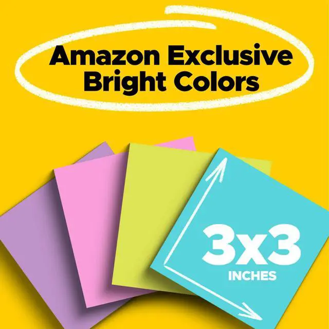 Alt view image 2 of 7 - Super Sticky Notes, 3x3 in, 24 Pads/Pack, 70 Sheets/Pad, Amazon Exclusive Bright Color Collection, Aqua Splash, Acid Lime, Tropical Pink and Iris Infusion (Pack of 8)