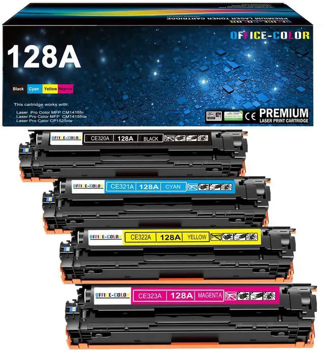Main image of 128A Toner Cartridge for HP 128A CP1525nw CM1415fnw CP1525n CM1415fn | Compatible for HP LaserJet Pro CP1525nw CM1415fnw CM1415fn CP1525n Printer Ink (Black,Cyan,Yellow,Magenta 4 Pack)