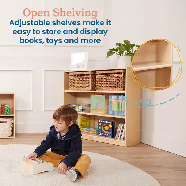 Alt view image 5 of 7 - Classic Wooden Bookcase with Adjustable Shelves, 36in, Classroom Bookshelf, Natural