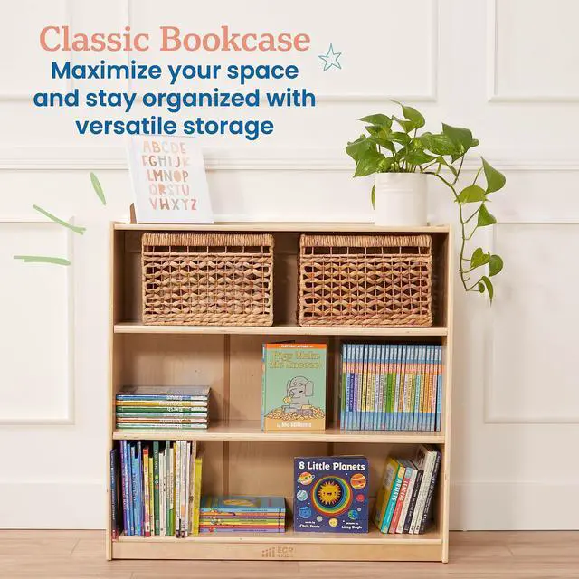 Alt view image 4 of 7 - Classic Wooden Bookcase with Adjustable Shelves, 36in, Classroom Bookshelf, Natural