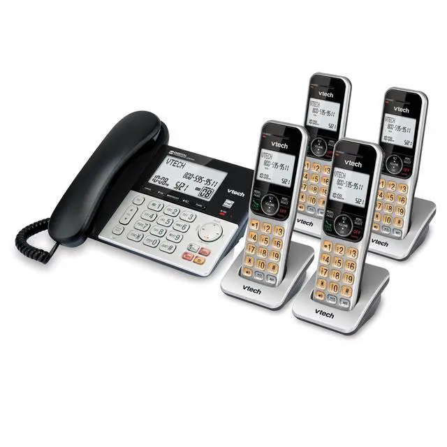 Alt view image 2 of 7 - VG208-4 DECT 6.0 4-Handset Corded/Cordless Phone System | Answering Machine, Call Blocking, Caller ID, Large Backlit Display, Silver/Black