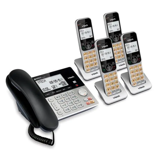 Alt view image 3 of 7 - VG208-4 DECT 6.0 4-Handset Corded/Cordless Phone System | Answering Machine, Call Blocking, Caller ID, Large Backlit Display, Silver/Black