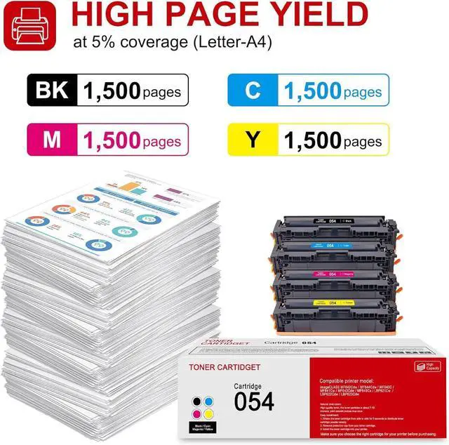Alt view image 3 of 6 - 4 Pack 054 BK/C/M/Y Toner Cartridge: Compatible CRG054 Replacement for Canon 054 CRG-054 for Canon imageCLASS MF642Cdw MF644Cdw MF640C MF641Cw MF643Cdw MF645Cx LBP621Cw LBP623Cdw LBP622Cdw Printer