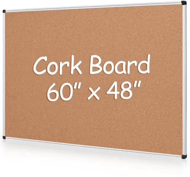 Main image of Extra Large Cork Bulletin Board 60" X 48", Silver Aluminum Framed 5'x4' Corkboard for Wall, Wall Mounted Notice Pin Board with 18 Push Pins for School, Home & Office