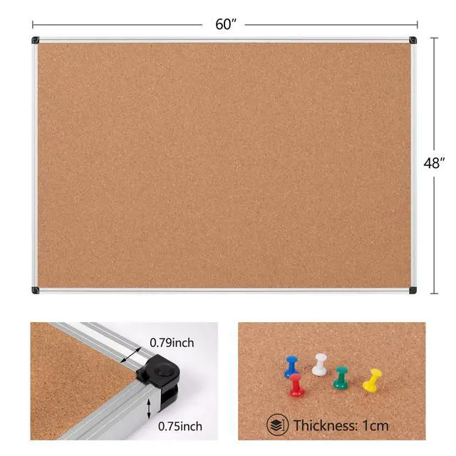 Alt view image 6 of 7 - Extra Large Cork Bulletin Board 60" X 48", Silver Aluminum Framed 5'x4' Corkboard for Wall, Wall Mounted Notice Pin Board with 18 Push Pins for School, Home & Office