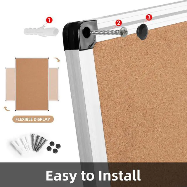 Alt view image 7 of 7 - Extra Large Cork Bulletin Board 60" X 48", Silver Aluminum Framed 5'x4' Corkboard for Wall, Wall Mounted Notice Pin Board with 18 Push Pins for School, Home & Office