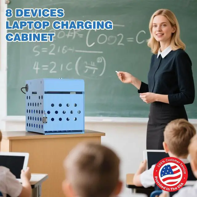 Alt view image 2 of 7 - 8-Unit Charging Cabinet for Chromebooks & Tablets Up to 14" Screens | Laptop Lock Box for iPads with Cable Management - Portable Locking Charging Station for Classroom, Office, Hospital, Blue