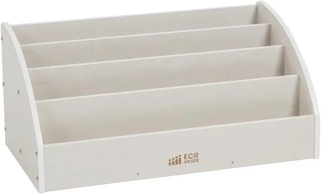 Main image of Forward-Facing Wooden Toddler Book Display, Beginner Bookshelf, White Wash
