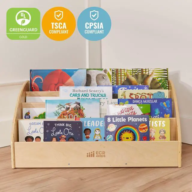 Alt view image 5 of 7 - Forward-Facing Wooden Toddler Book Display, Beginner Bookshelf, Natural | Easy-access organization, 4 shelves, low-profile design, home and classroom use, durable birch, GREENGUARD Gold Certified