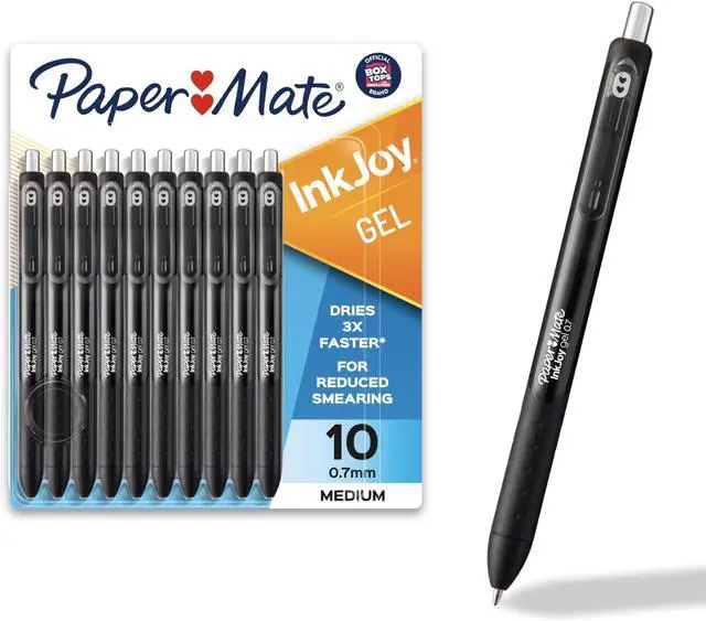 Main image of InkJoy Gel Pens, Black, Medium Point (0.7mm), Comfort Grip, 10 Count - Fast Drying Ink, Smooth Writing, Office Supplies (Pack of 12)
