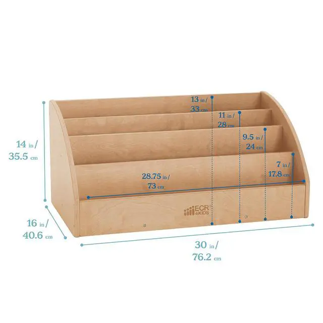 Alt view image 2 of 7 - Forward-Facing Wooden Toddler Book Display, Beginner Bookshelf, Natural | Easy-access organization, 4 shelves, low-profile design, home and classroom use, durable birch, GREENGUARD Gold Certified