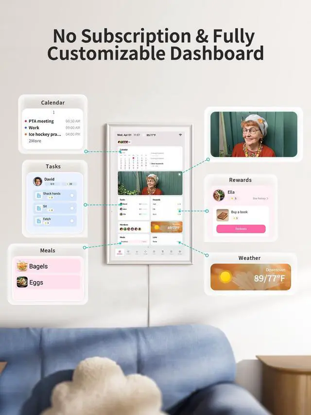Alt view image 2 of 7 - Digital Calendar Wall Touch Screen, 10.1 Inch Smart Chore Chart & Family Schedule Organizer, No Subscription Electronic Calendar for Family, Meals, Photo Display, Wall/Desk Mount, Gifts for Women Men