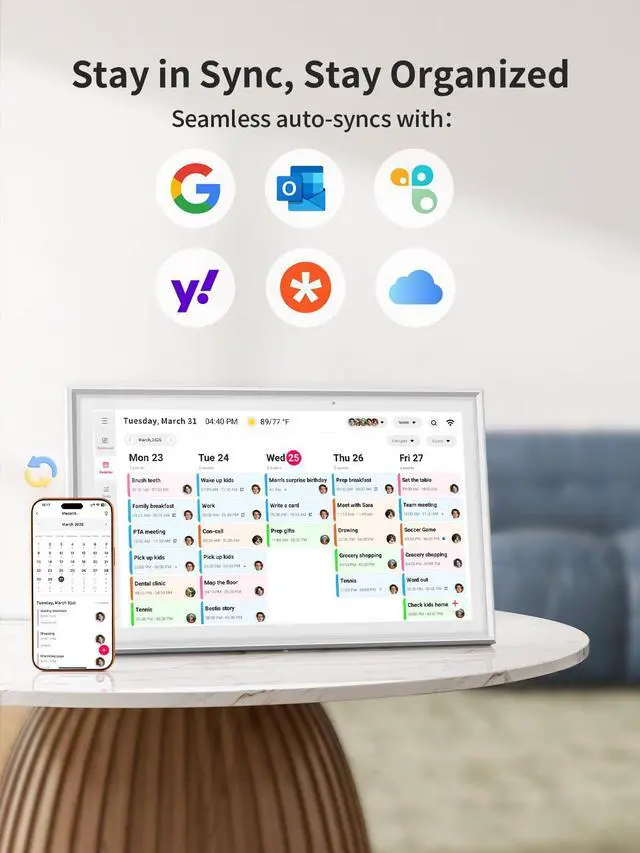 Alt view image 3 of 7 - Digital Calendar Wall Touch Screen, 10.1 Inch Smart Chore Chart & Family Schedule Organizer, No Subscription Electronic Calendar for Family, Meals, Photo Display, Wall/Desk Mount, Gifts for Women Men