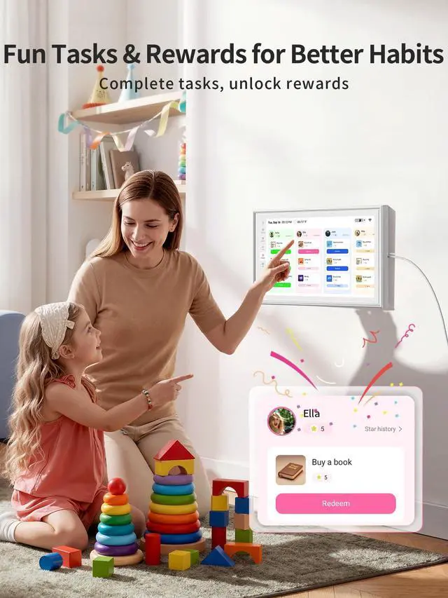 Alt view image 4 of 7 - Digital Calendar Wall Touch Screen, 10.1 Inch Smart Chore Chart & Family Schedule Organizer, No Subscription Electronic Calendar for Family, Meals, Photo Display, Wall/Desk Mount, Gifts for Women Men