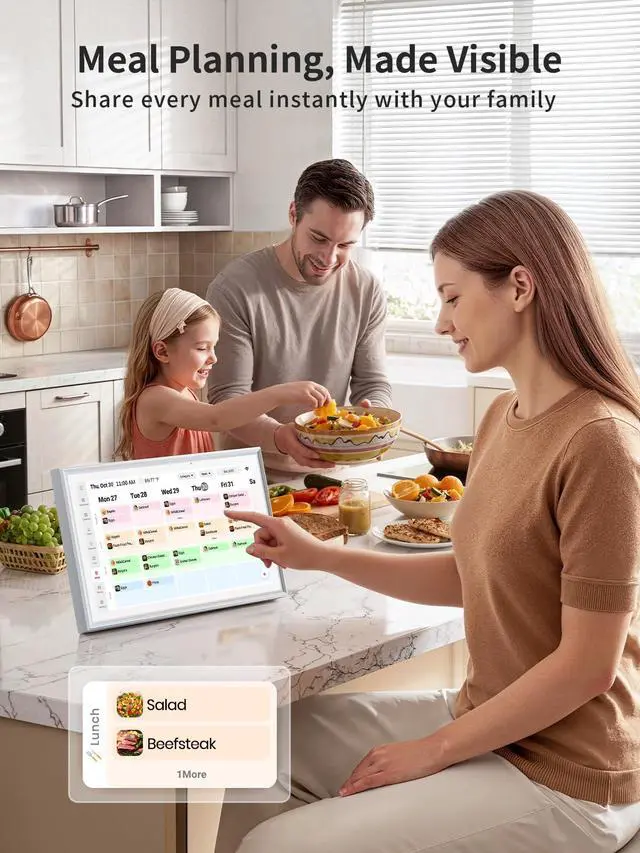 Alt view image 6 of 7 - Digital Calendar Wall Touch Screen, 10.1 Inch Smart Chore Chart & Family Schedule Organizer, No Subscription Electronic Calendar for Family, Meals, Photo Display, Wall/Desk Mount, Gifts for Women Men