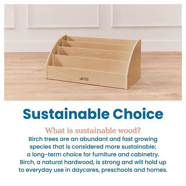 Alt view image 7 of 7 - Forward-Facing Wooden Toddler Book Display, Beginner Bookshelf, Natural | Easy-access organization, 4 shelves, low-profile design, home and classroom use, durable birch, GREENGUARD Gold Certified