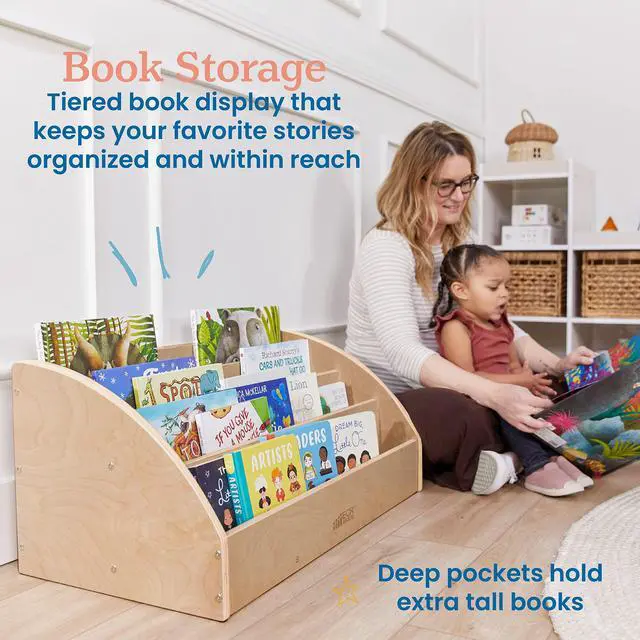 Alt view image 3 of 7 - Forward-Facing Wooden Toddler Book Display, Beginner Bookshelf, Natural | Easy-access organization, 4 shelves, low-profile design, home and classroom use, durable birch, GREENGUARD Gold Certified