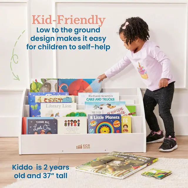 Alt view image 4 of 7 - Forward-Facing Wooden Toddler Book Display, Beginner Bookshelf, White Wash