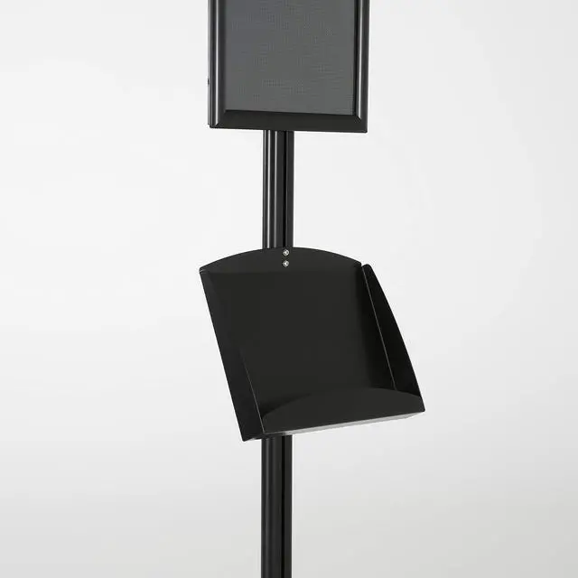 Alt view image 4 of 7 - Free Standing Aluminum Display Stand Single Sided Document Brochure Sign Holder Front Loading Portrait Landscape Black Snap Frame 1x(11x17) and Metal Tray Shelf 2x(5.5x8.5) Inch Capacity