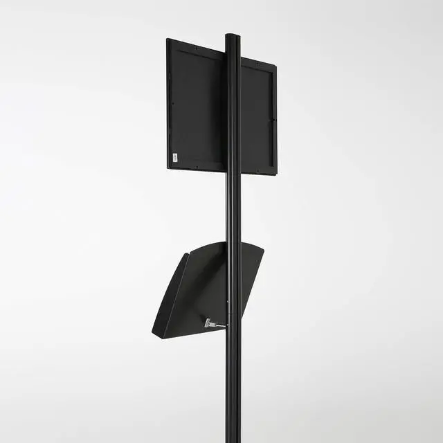 Alt view image 5 of 7 - Free Standing Aluminum Display Stand Single Sided Document Brochure Sign Holder Front Loading Portrait Landscape Black Snap Frame 1x(11x17) and Metal Tray Shelf 2x(5.5x8.5) Inch Capacity