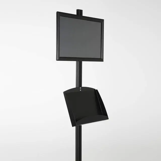 Alt view image 6 of 7 - Free Standing Aluminum Display Stand Single Sided Document Brochure Sign Holder Front Loading Portrait Landscape Black Snap Frame 1x(11x17) and Metal Tray Shelf 2x(5.5x8.5) Inch Capacity