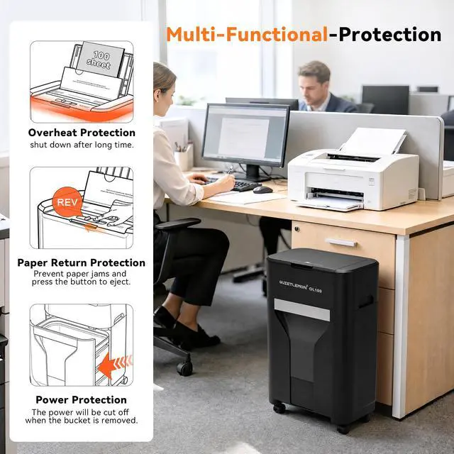 Alt view image 6 of 6 - 100-Sheet Auto Feed Paper Shredder, 40 Min Non-Stop, Shredders for Home Office Heavy Duty, P-4 Ultra Security Shredder for Home Office, Cross-Cut with Wheels, 4.5 Gal Bin, <63 dB (OL100)